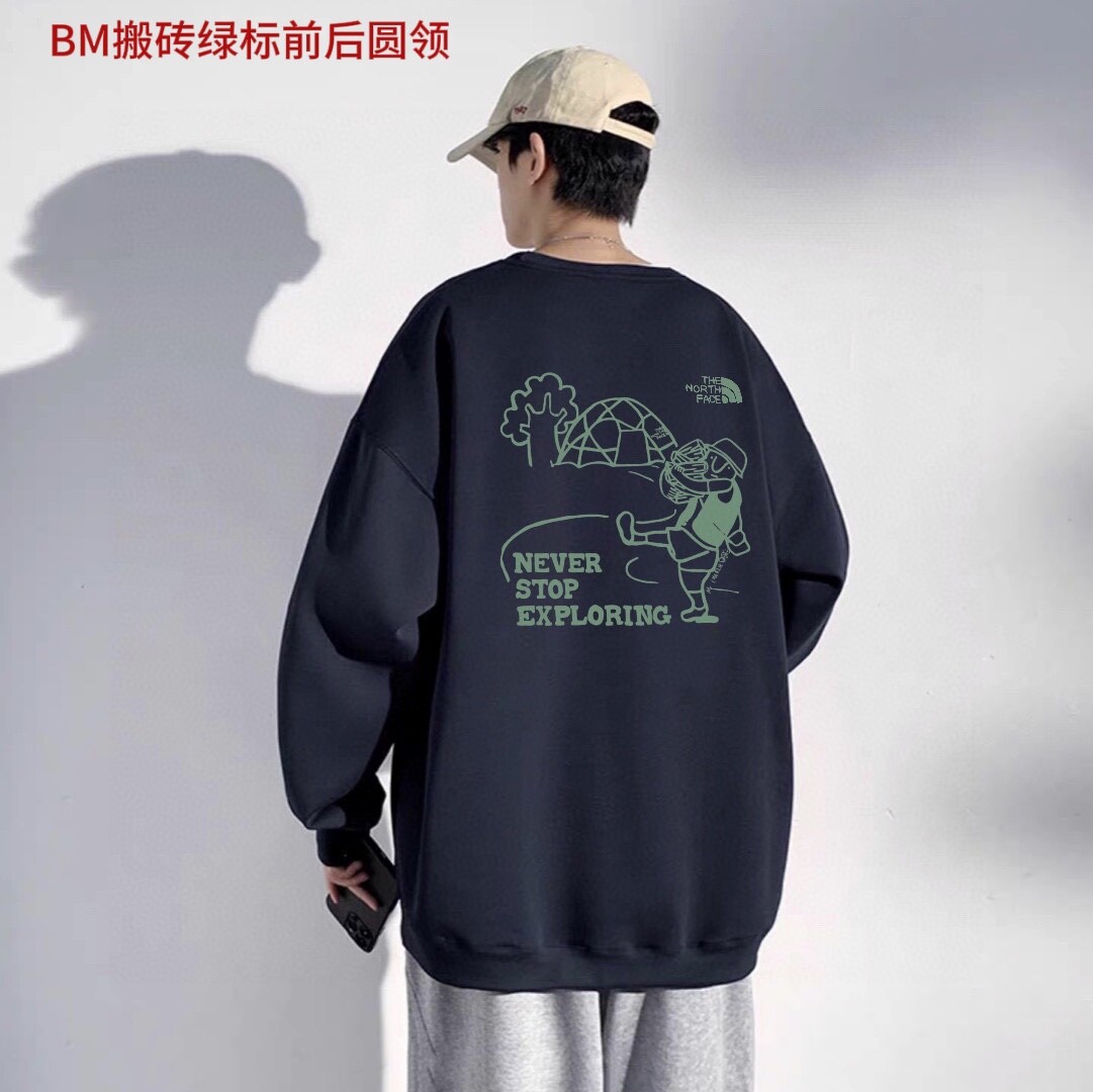BM搬砖绿标前后圆领北面 情侣运动秋季圆领卫衣面料采用350克纯棉