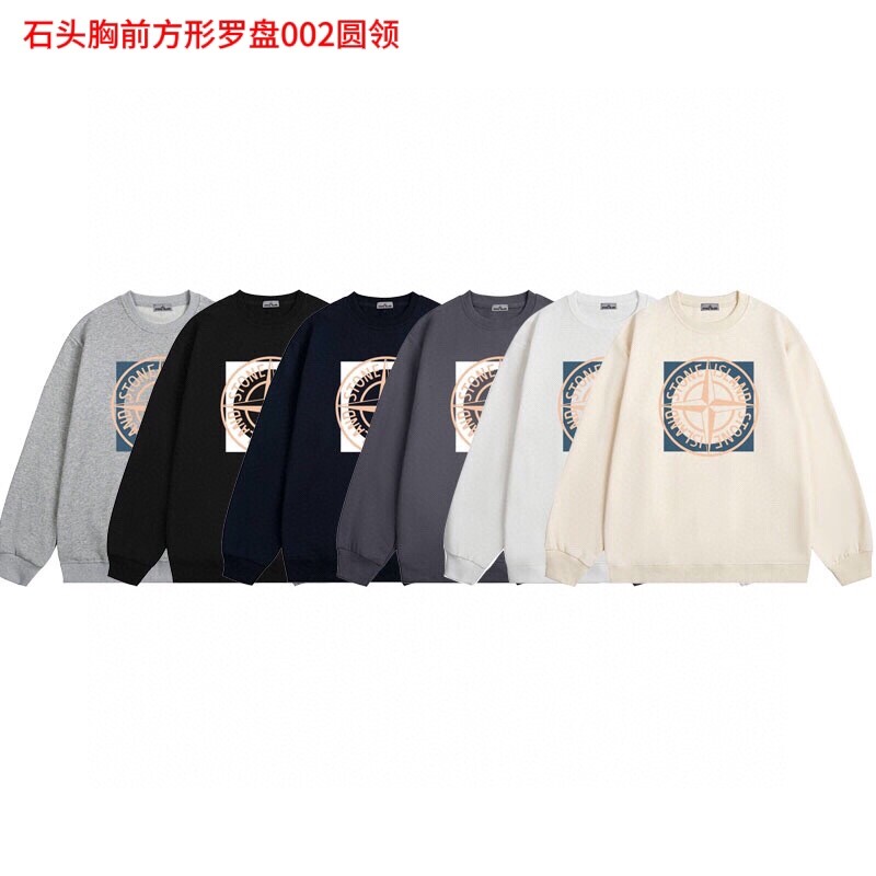 石头胸前方形罗盘002圆领350克纯棉华棉