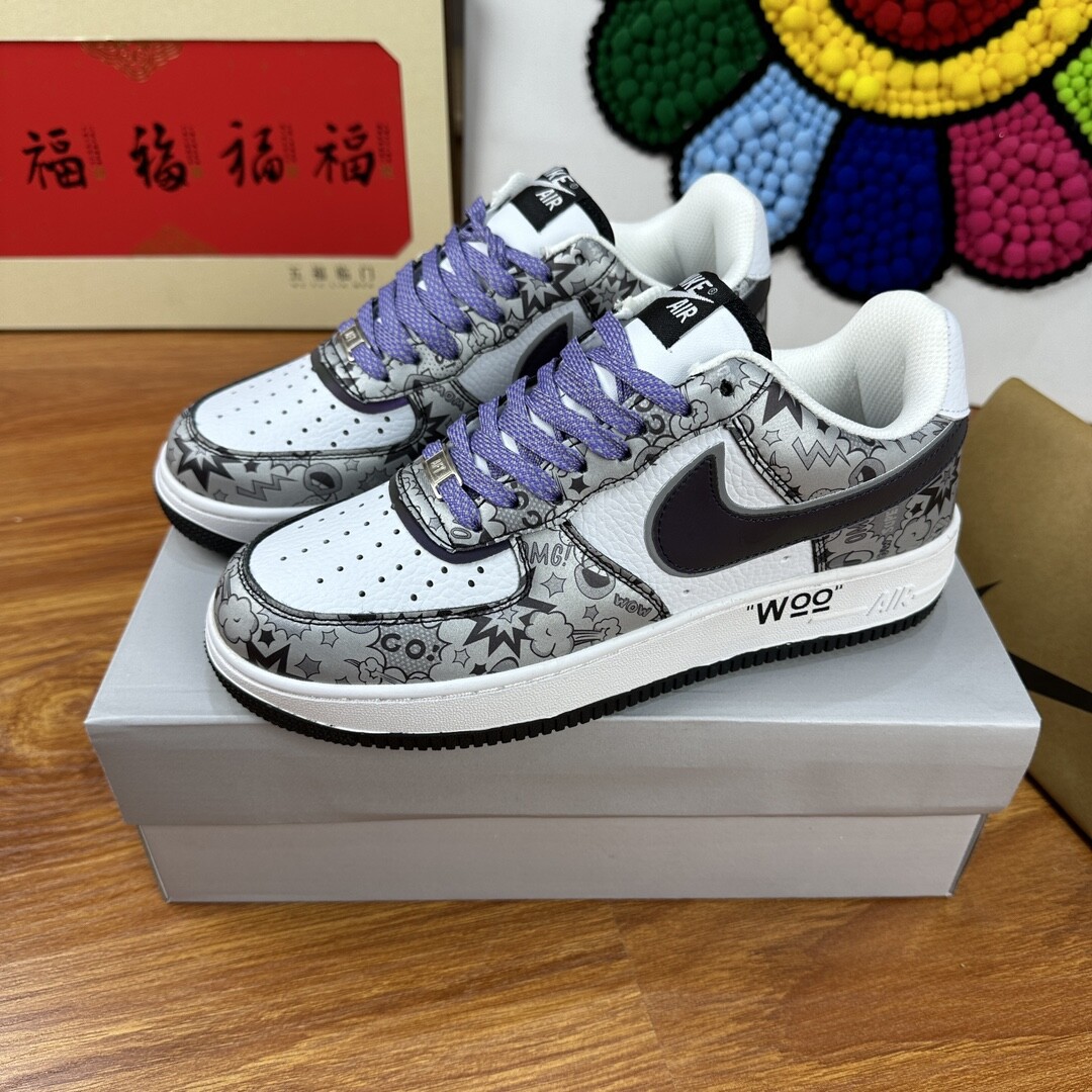 高版本头层皮NK Air Force 1 Low AF1 空军一号低帮  白灰卡通 码数36-44 男女现货