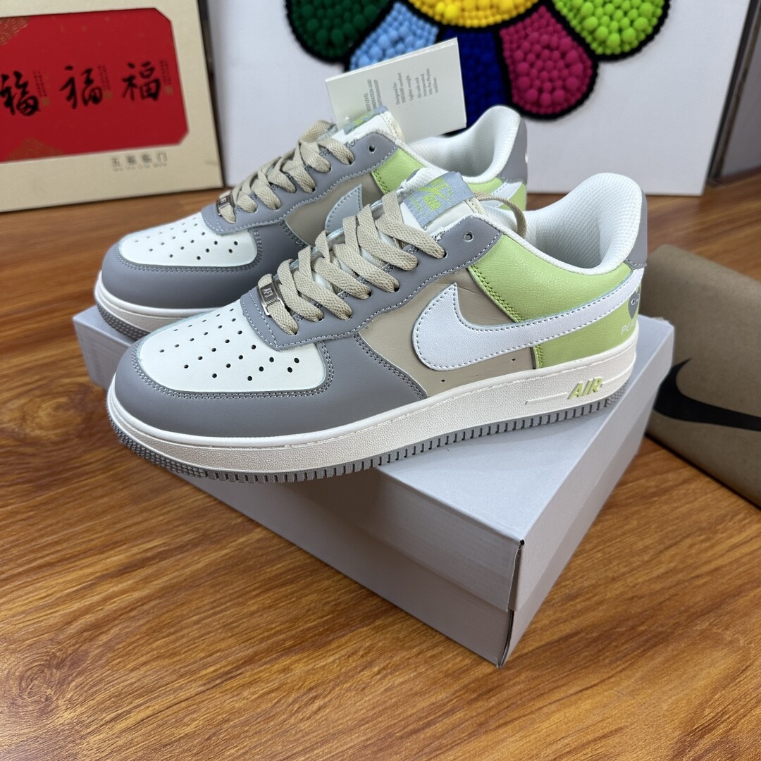高版本头层皮NK Air Force 1 Low AF1 空军一号低帮  灰色荧光绿 码数36-44 男女现货