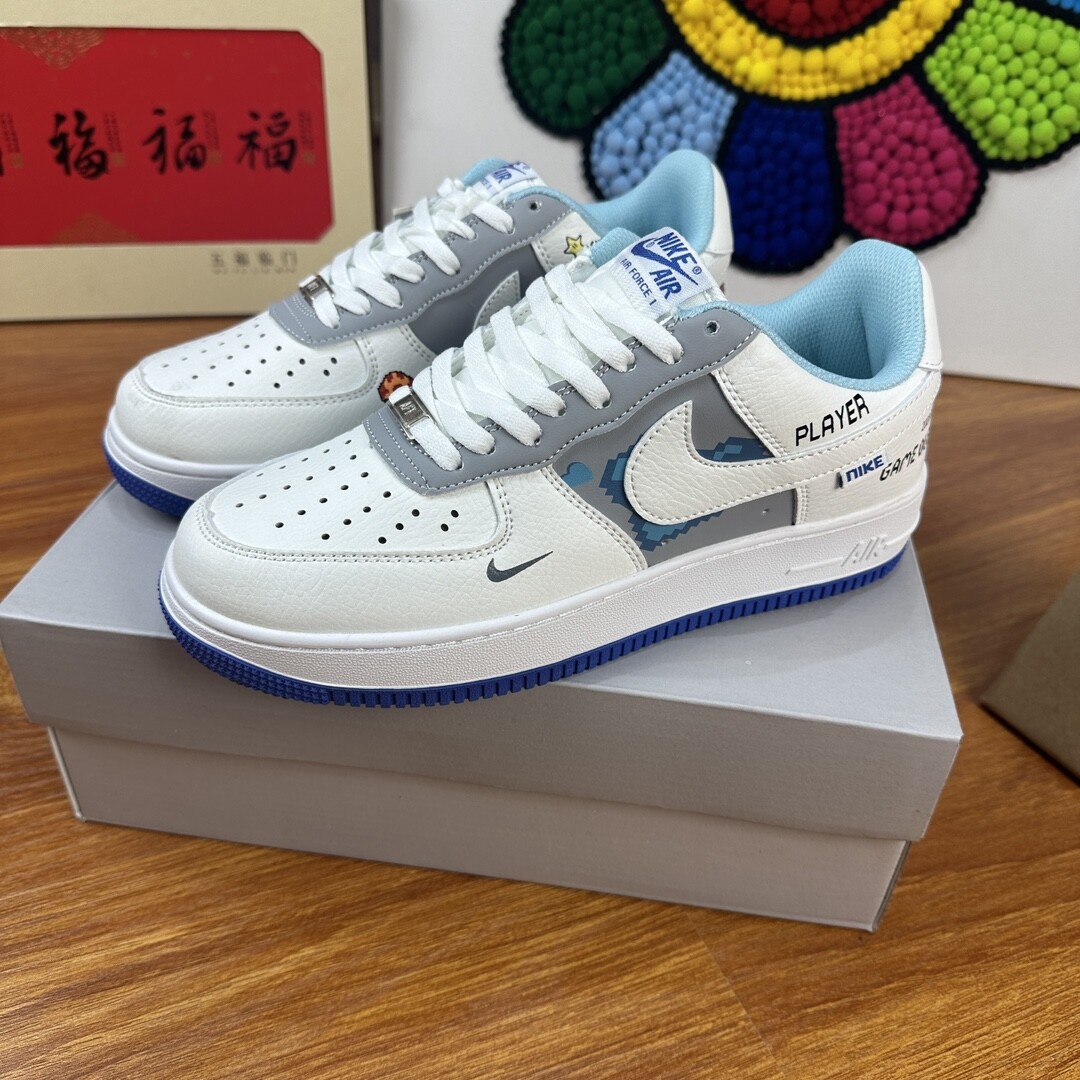 高版本头层皮NK Air Force 1 Low AF1 空军一号低帮  超级玛丽 海盐蓝 码数36-44 男女现货