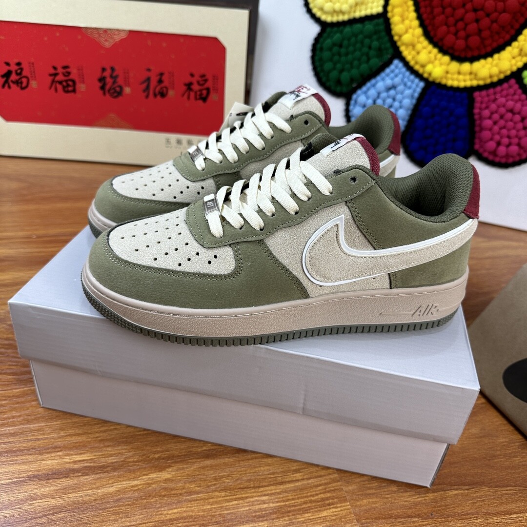 高版本头层皮NK Air Force 1 Low AF1 空军一号低帮  黑绿卡其 码数36-44 男女现货