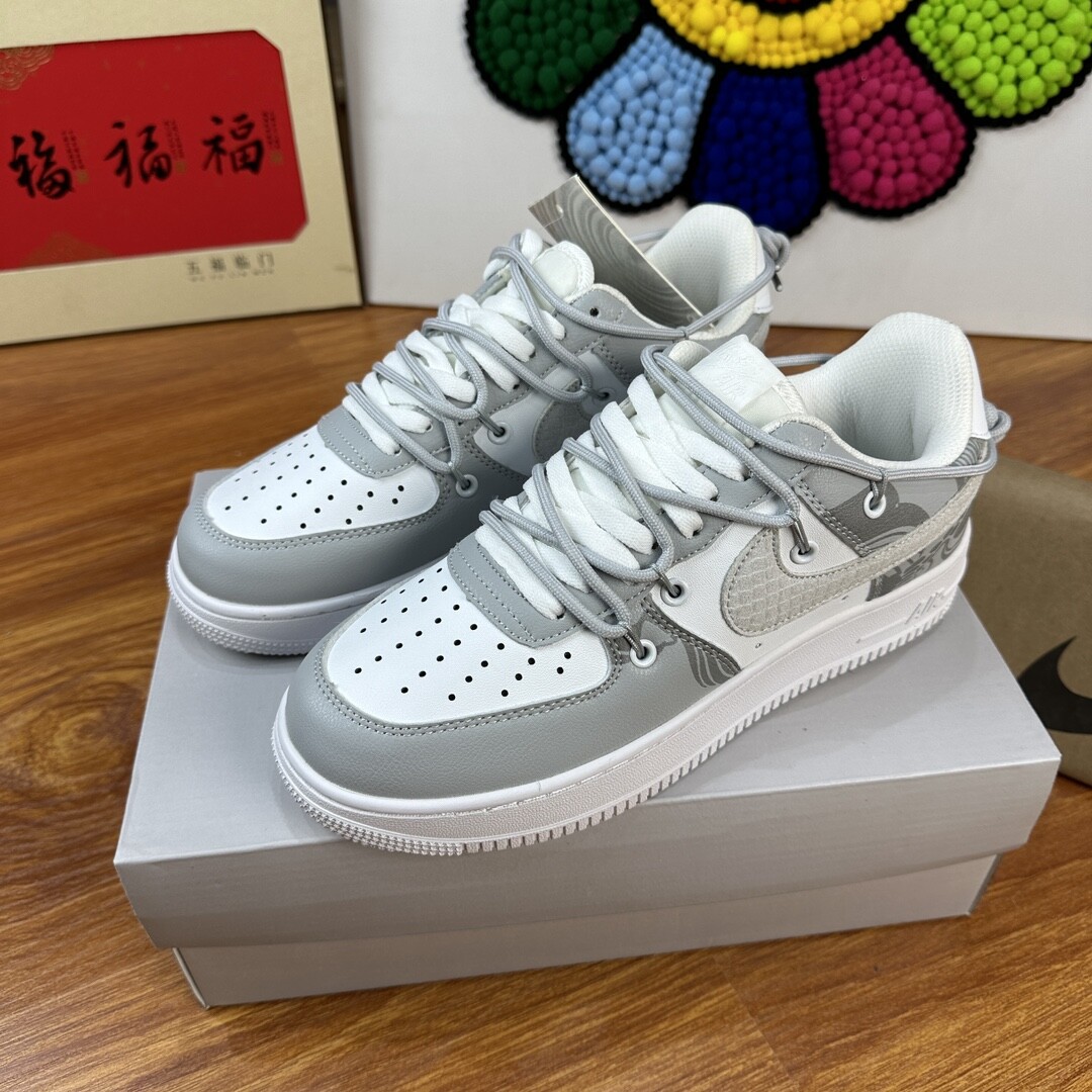 高版本头层皮NK Air Force 1 Low AF1 空军一号低帮  灰白穿绳 码数36-44 男女现货