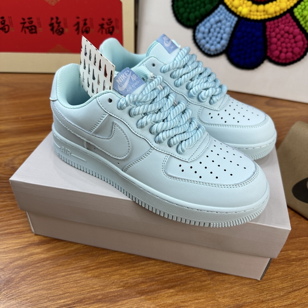 高版本头层皮NK Air Force 1 Low AF1 空军一号低帮  麻绳冰蓝 码数36-44 男女现货