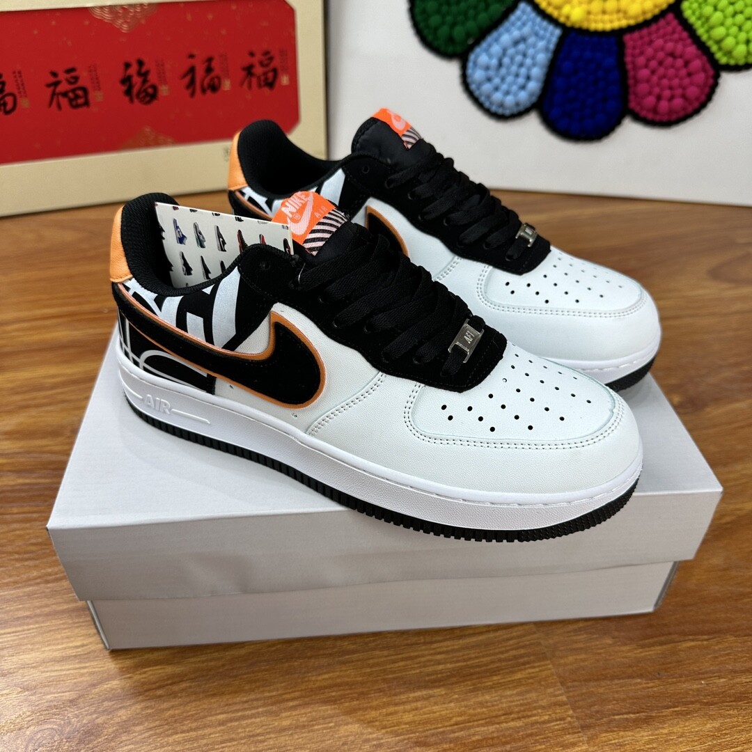 高版本头层皮NK Air Force 1 Low AF1 空军一号低帮  黑白橙色 码数36-44 男女现货