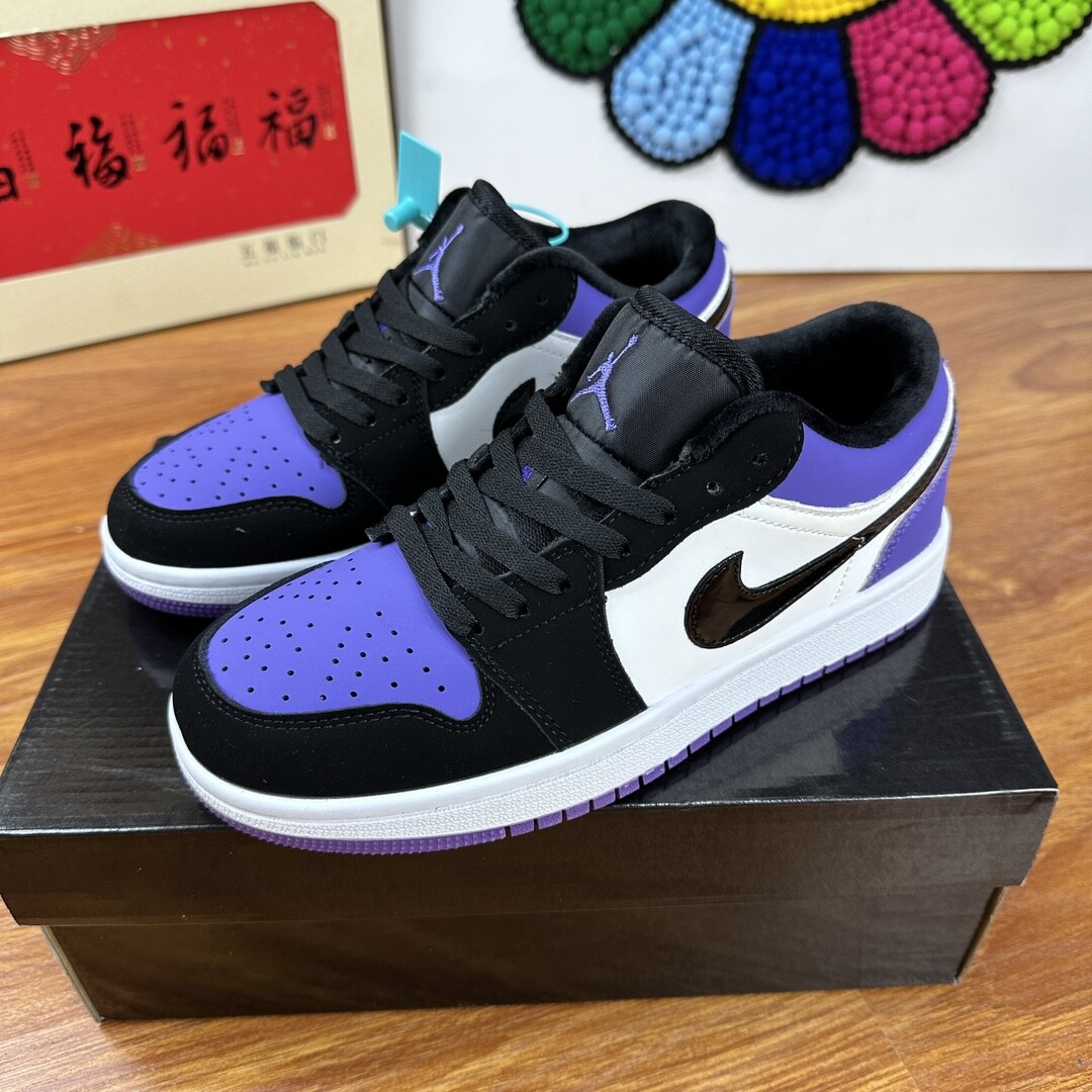  加绒款 高版本爆款AJ1系列款 Low 加绒黑紫 男女款36-44码！