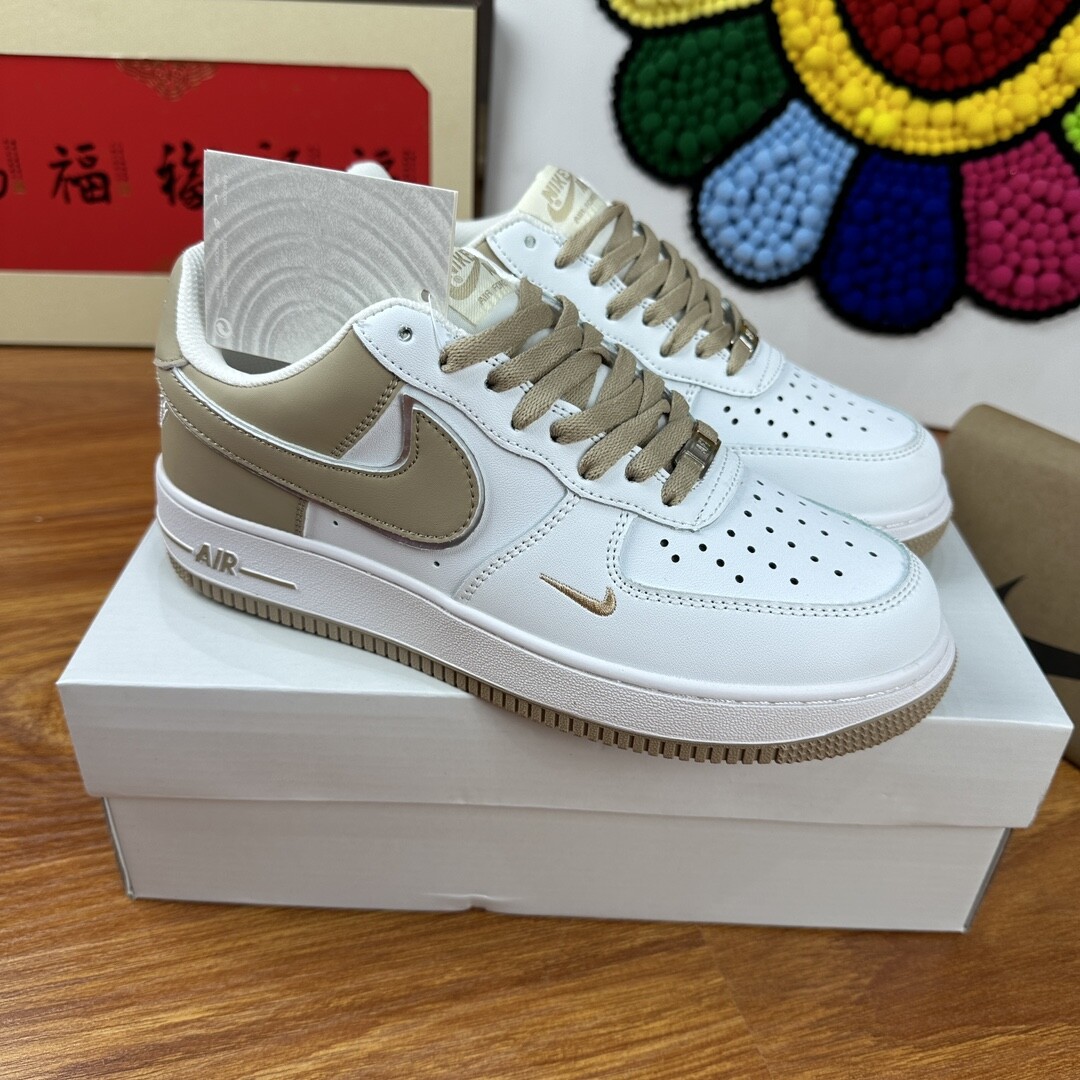 高版本头层皮NK Air Force 1 Low AF1 空军一号低帮  白棕双银 码数36-44 男女现货