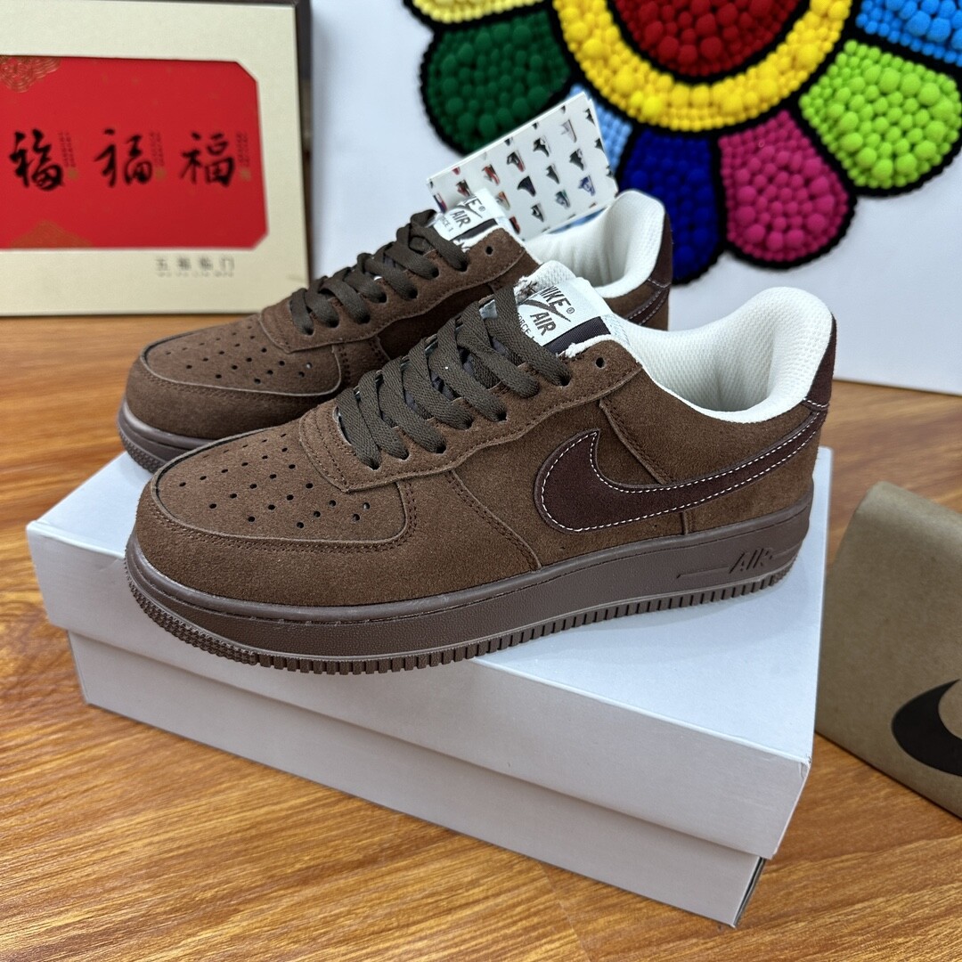 高版本头层皮NK Air Force 1 Low AF1 空军一号低帮  深棕巧克力 码数36-44 男女现货