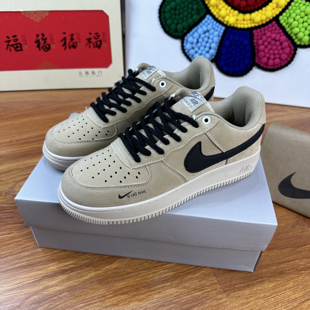 包邮高版本头层皮NK Air Force 1 Low AF1 空军一号低帮  黑棕小麦 码数36-44 男女现货