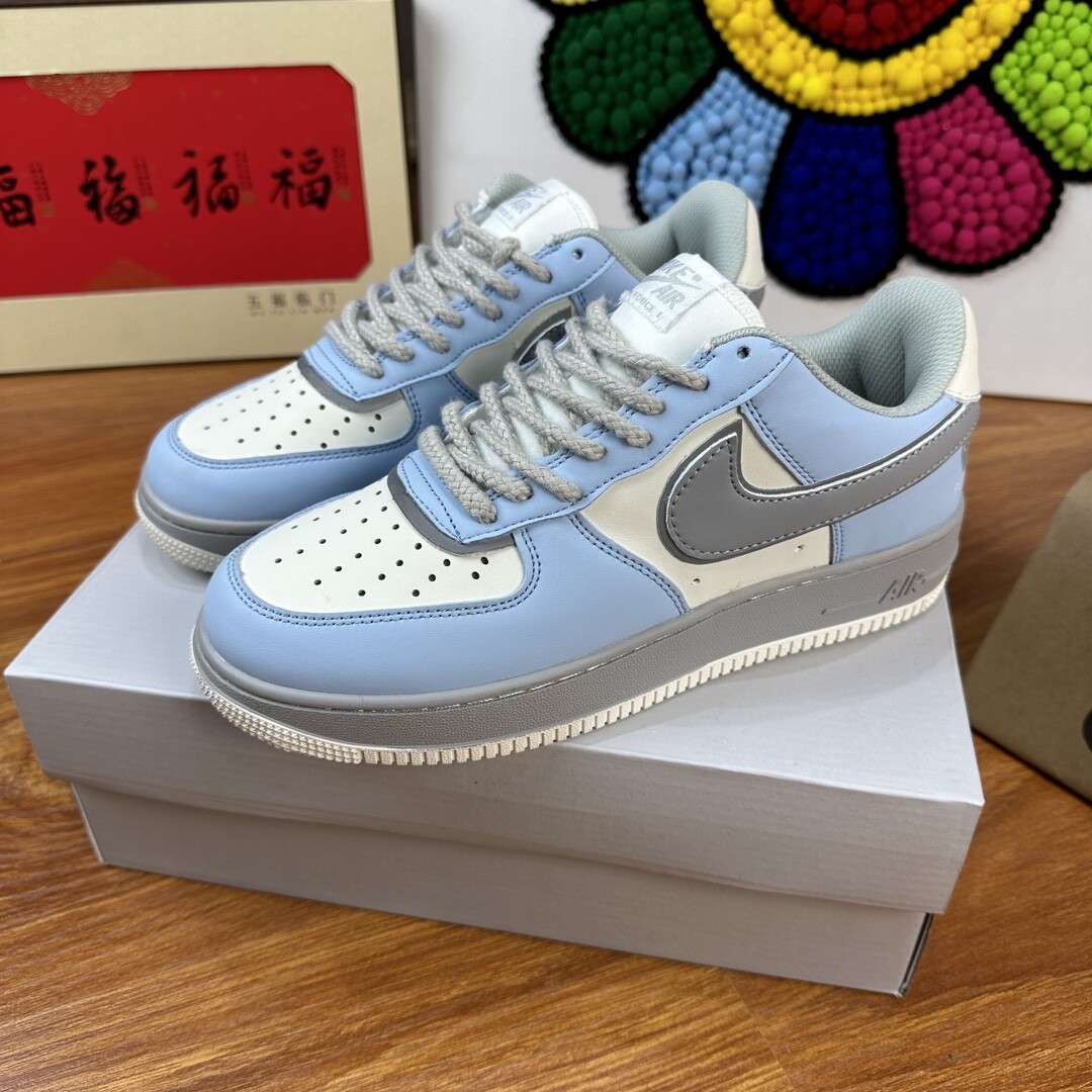 高版本头层皮NK Air Force 1 Low AF1 空军一号低帮  麻绳灰蓝 码数36-44 男女现货