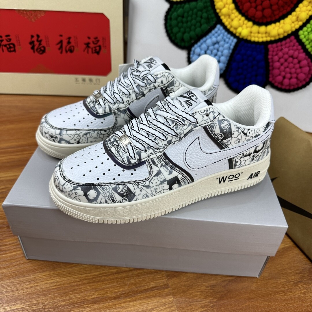 高版本头层皮NK Air Force 1 Low AF1 空军一号低帮  白黑卡通 码数36-44 男女现货