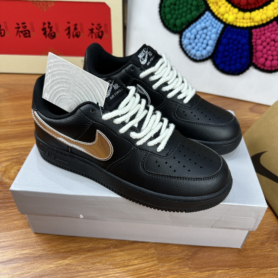高版本头层皮NK Air Force 1 Low AF1 空军一号低帮  黑银麻绳 码数36-44 男女现货