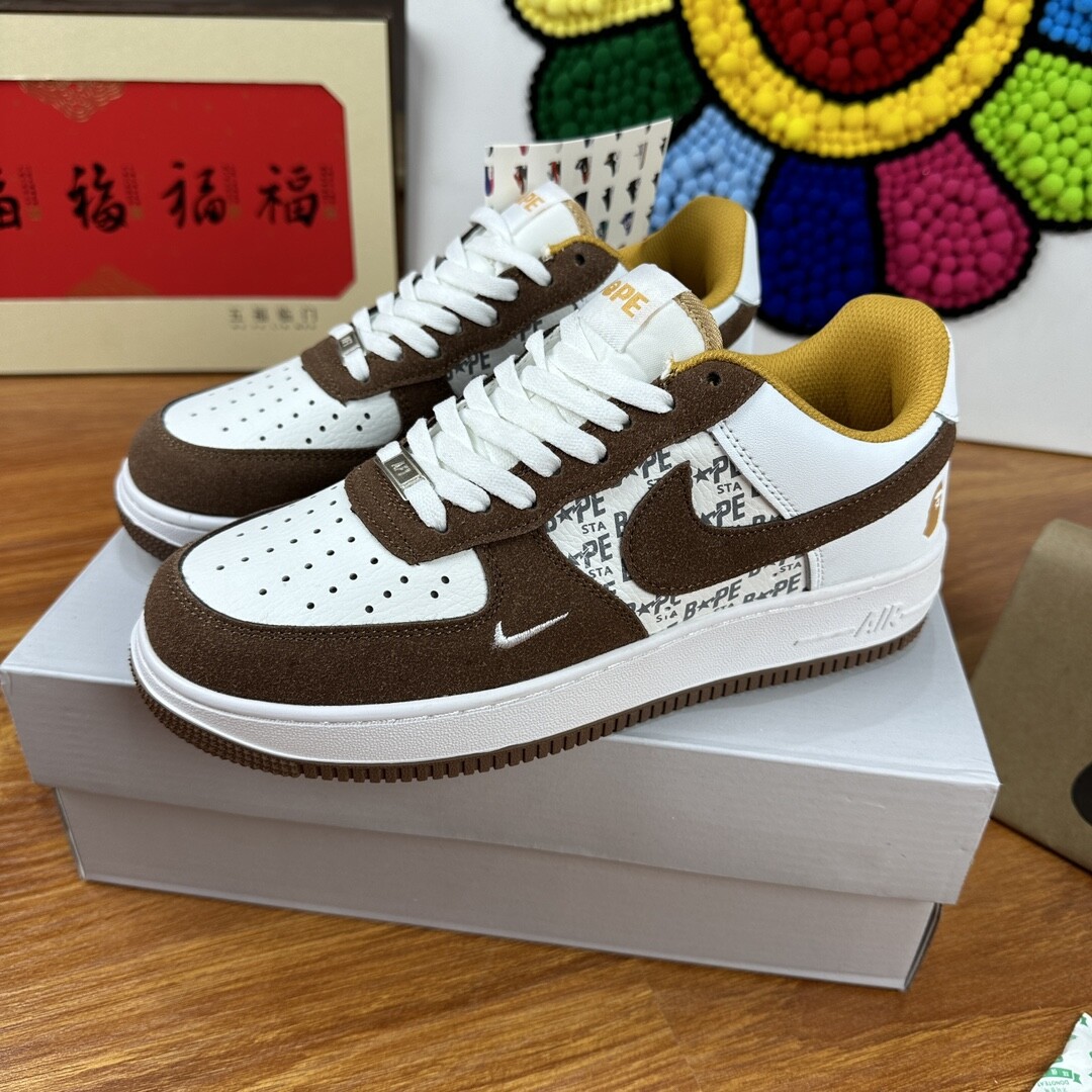 高版本头层皮NK Air Force 1 Low AF1 空军一号低帮  白棕 码数36-44 男女现货