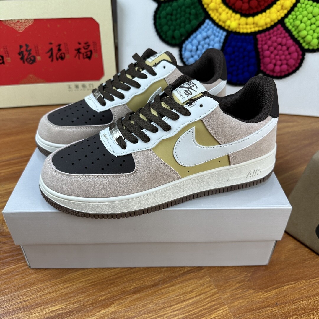 高版本头层皮NK Air Force 1 Low AF1 空军一号低帮  米黄深棕 码数36-44 男女现货
