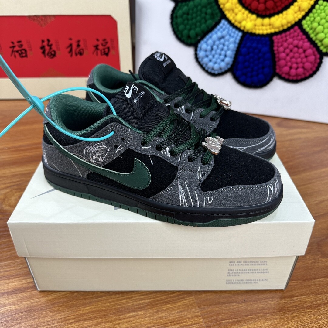 高版本There Skateboards xSB Dunk黑绿涂鸦 低帮男女款 36-44码！