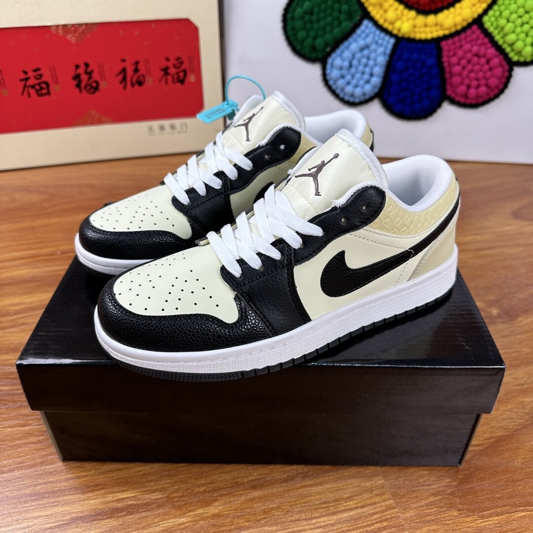  高版本爆款皮料压纹 AJ1Low 米黑编织款 男女款36-44码！吱吱响