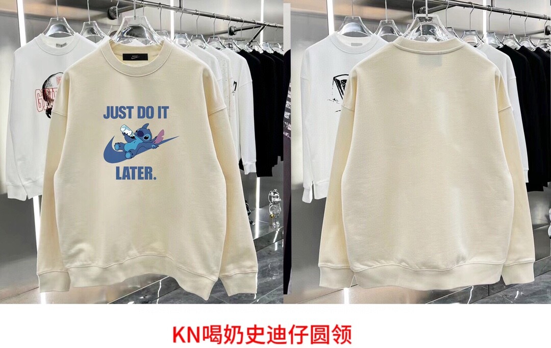 KN喝奶史迪仔圆领耐克NIKE圆领卫衣男女同款