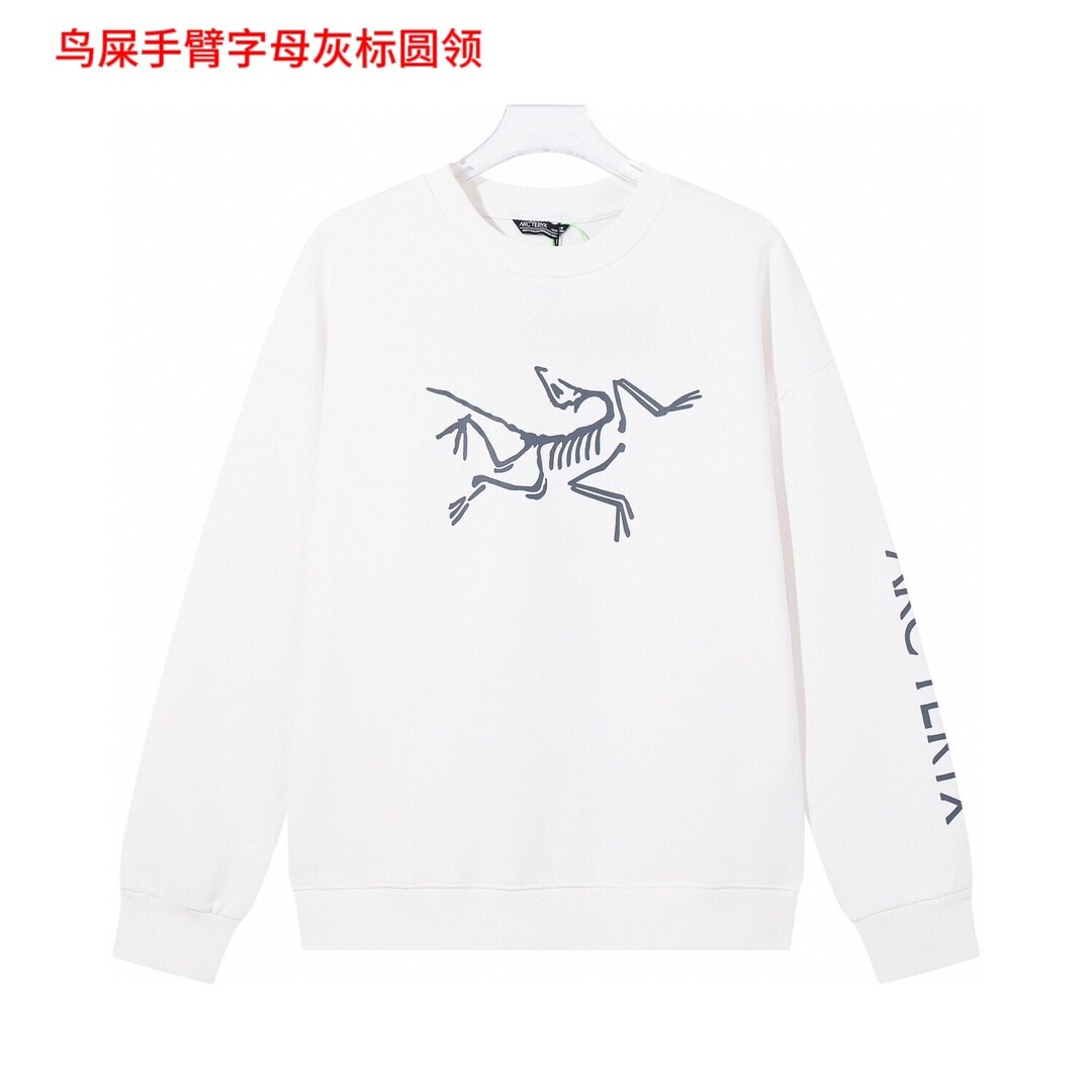 鸟屎手臂字母灰标圆领