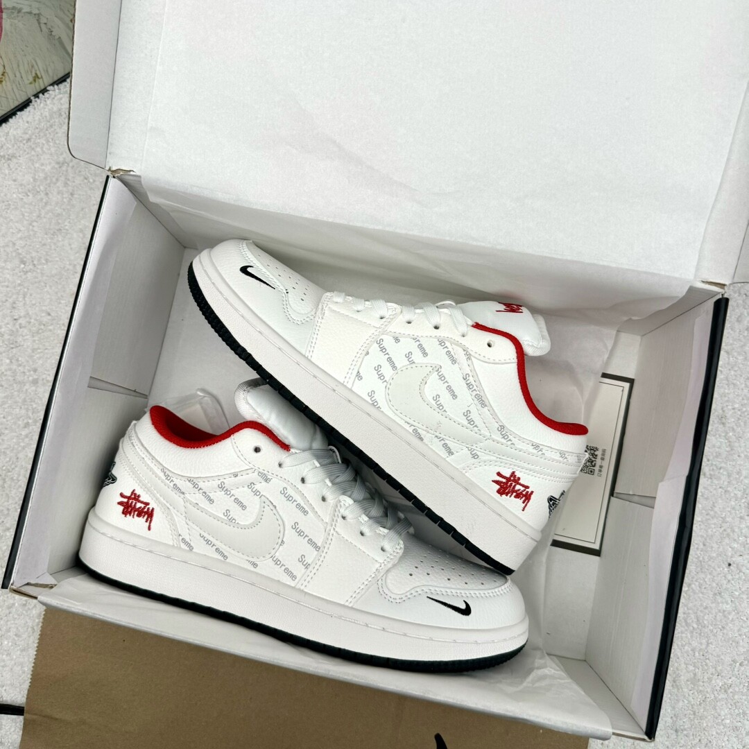 Air Jordan 1 Low Aj1低帮 斯图西白红 码数36-44 男女现货